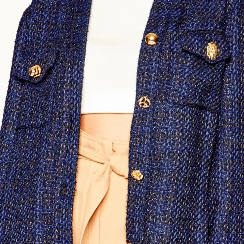 NWT Pinko Valerie stretch-knit cardigan navy blue/black with gold buttons size M - Picture 4 of 12